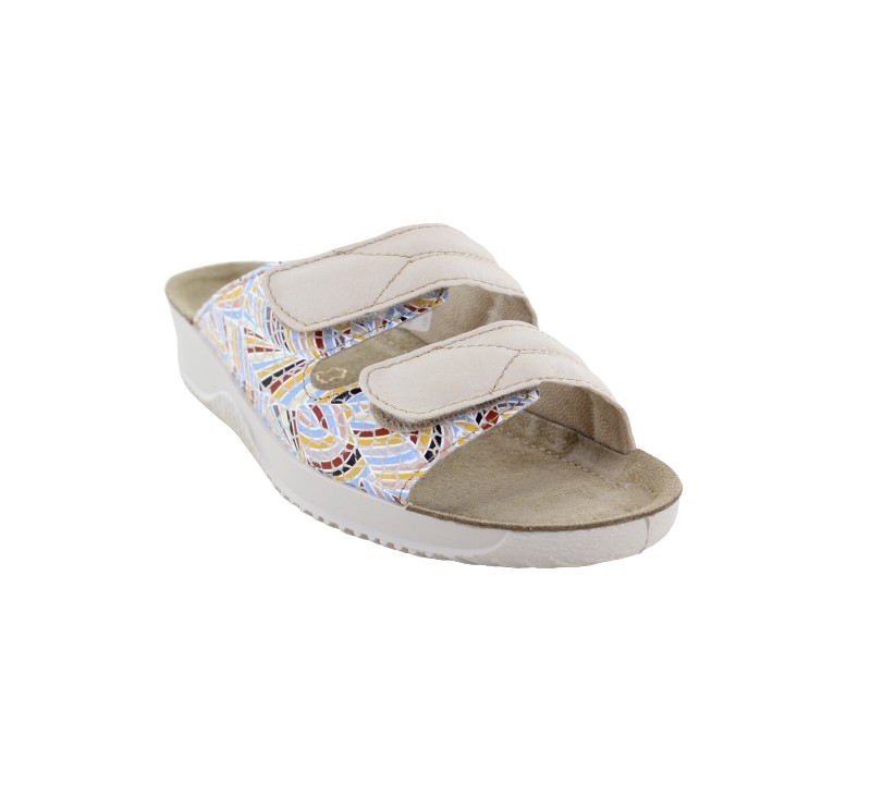 Mules Femme Rohde 5736 Rivella - En Daim, Semelle Intérieure En Cuir Amovible, Talon Bloc 4 Cm, Fermeture Velcro